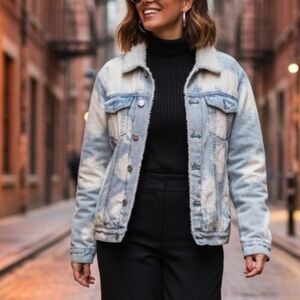 Pacsun Sherpa Lined Collar Jean Denim Heavyweight Button Jacket Women Size S